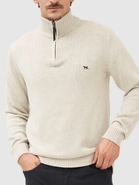 Rodd & Gunn $149 Merrick Bay Quarter Zip Australian Cotton Sweater Natural L EUC